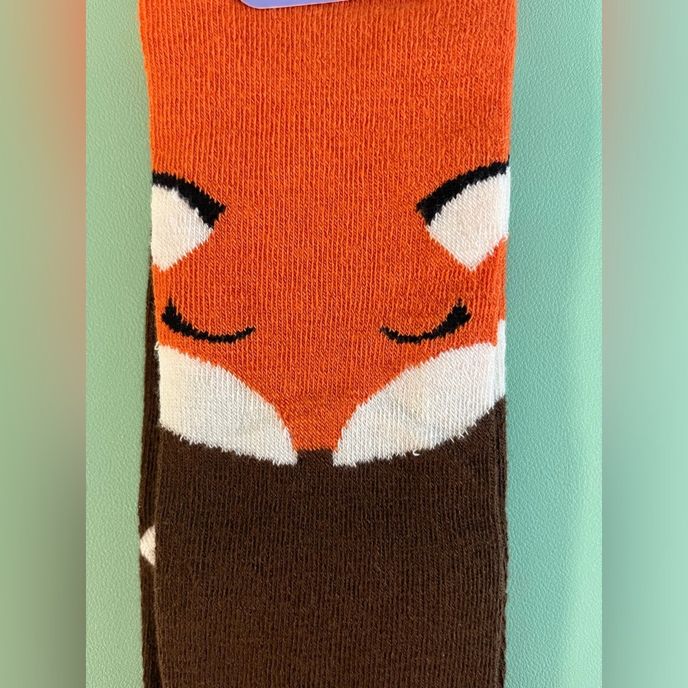 Claire’s Knee High Orange & Brown Fox Themed Socks, Girl Size 9-11, Brand New